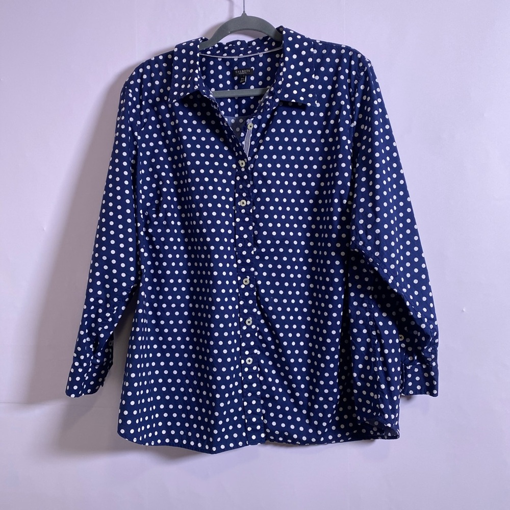 Talbots Blue and White Polka Dot Blouse